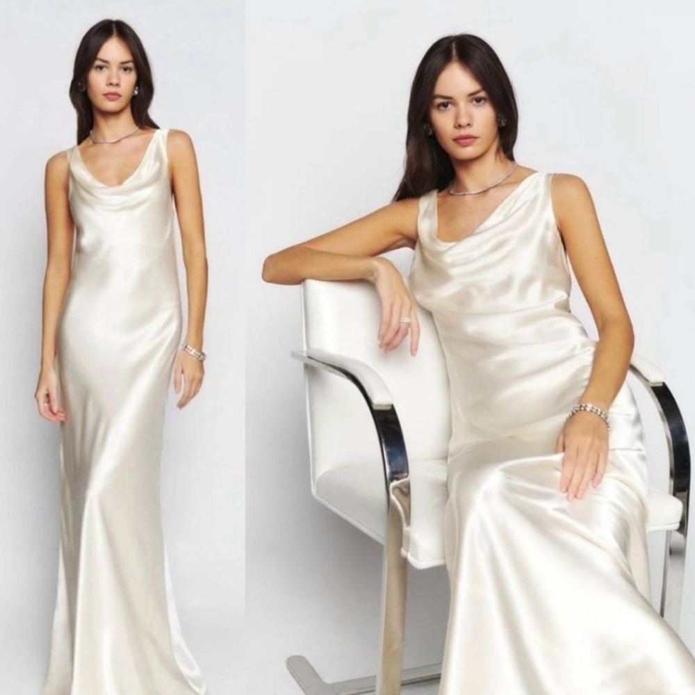 Reformation Annabelle Silk Dress in Fior Di Latte Maxi Gown